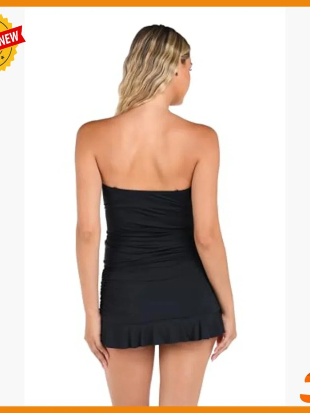 Ruffled Bandeau Tankini Top with Removable Straps, Tummy Control - Picture 4 of 5